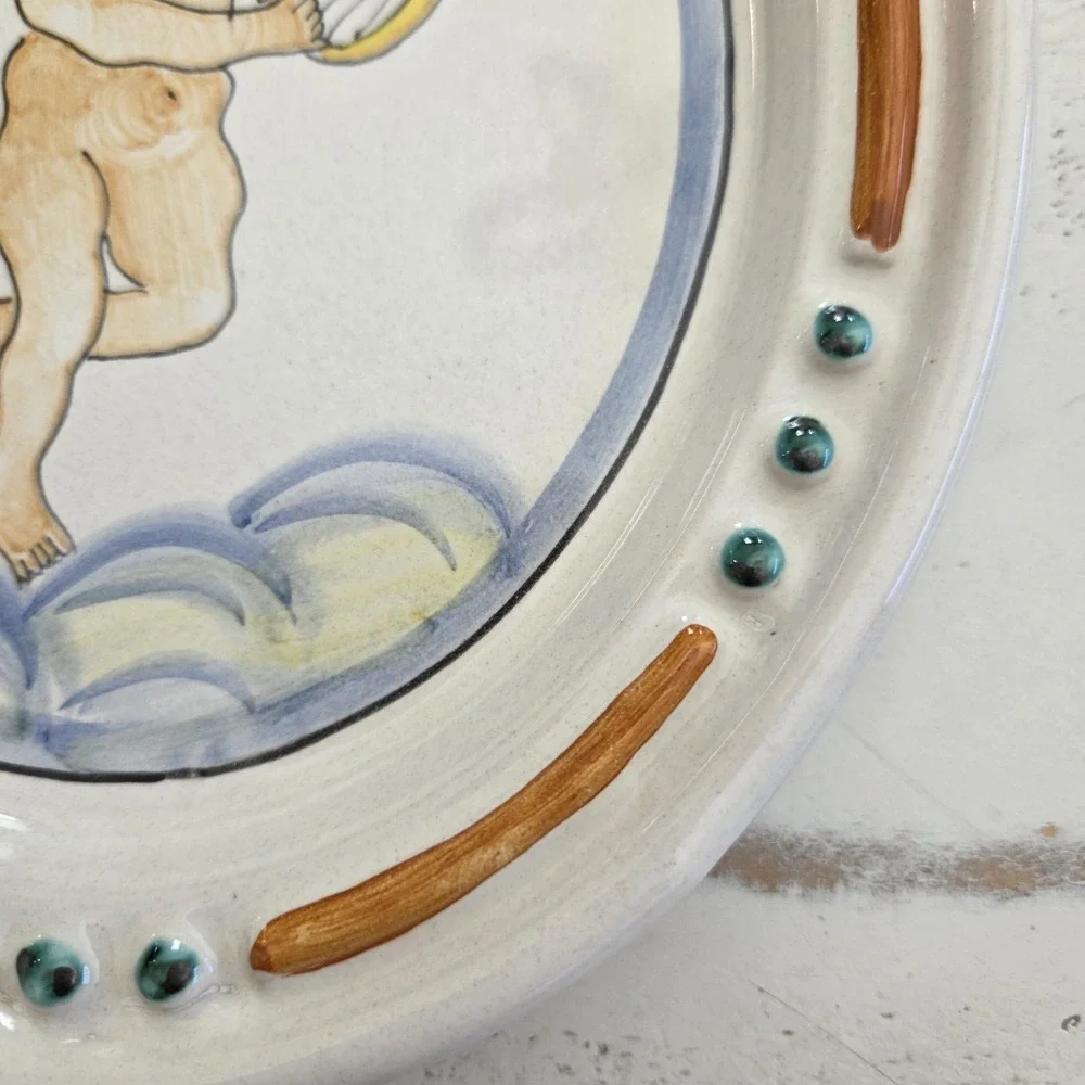 Pair Of Vintage Ceramiche d'Arte Sambuco Cherub Handpainted Ceramic Wall Plaques